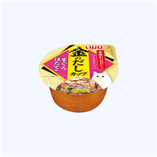 이나바 금빛육수 컵 참치&amp;가리비 고양이 습식 음수량 간식 - 콤빌리지