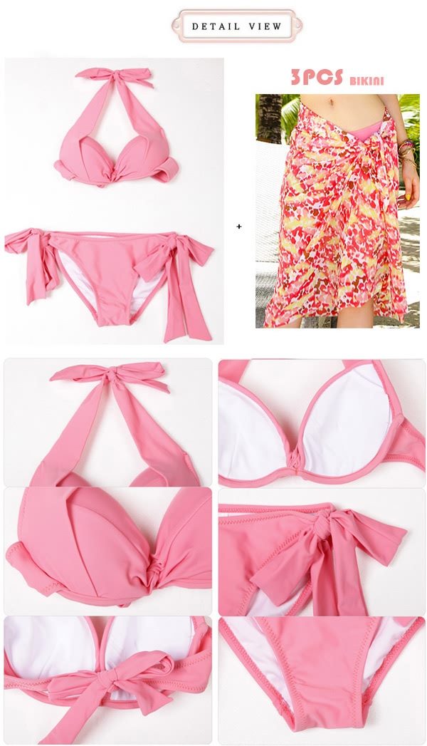 フラワーパターンのパレオセットにした3点ビキニ