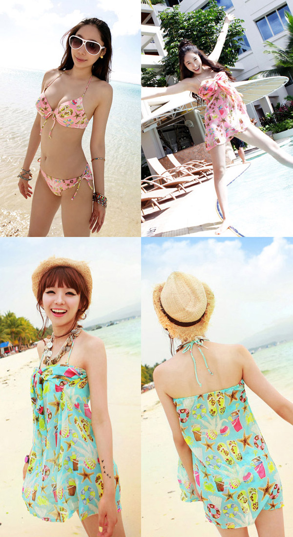 フロントにはキュートなリボンをプラスした愛されオーラ満点ワンピース付きビキニ3点SET