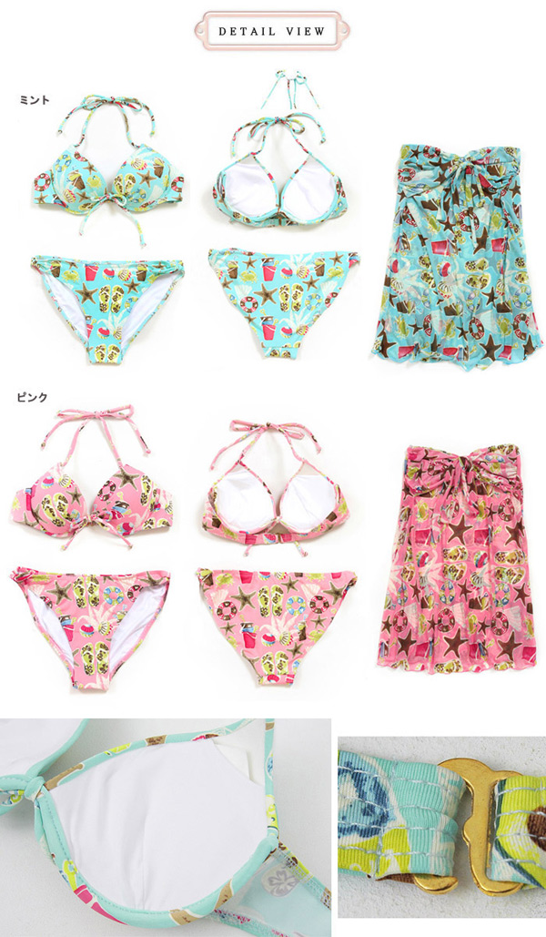 フロントにはキュートなリボンをプラスした愛されオーラ満点ワンピース付きビキニ3点SET