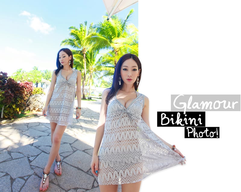 無地ホルターネック上下ビキニ＆メッシュ素材ワンピースの3点セットレディースビキニ