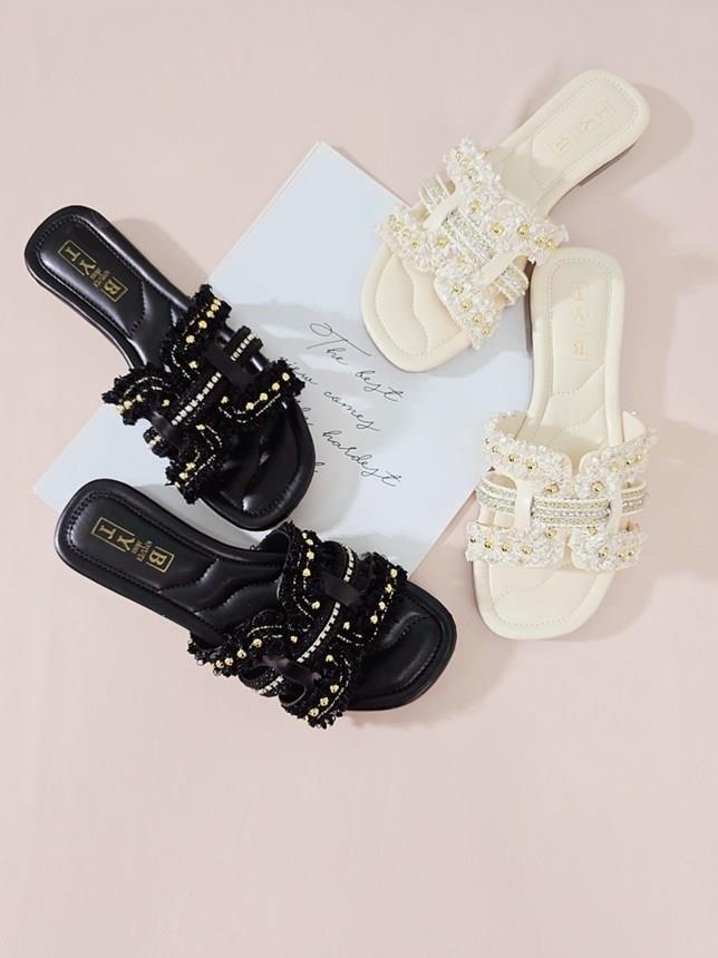 샬럿 크로스 리본 여성뮬슬리퍼형샌들