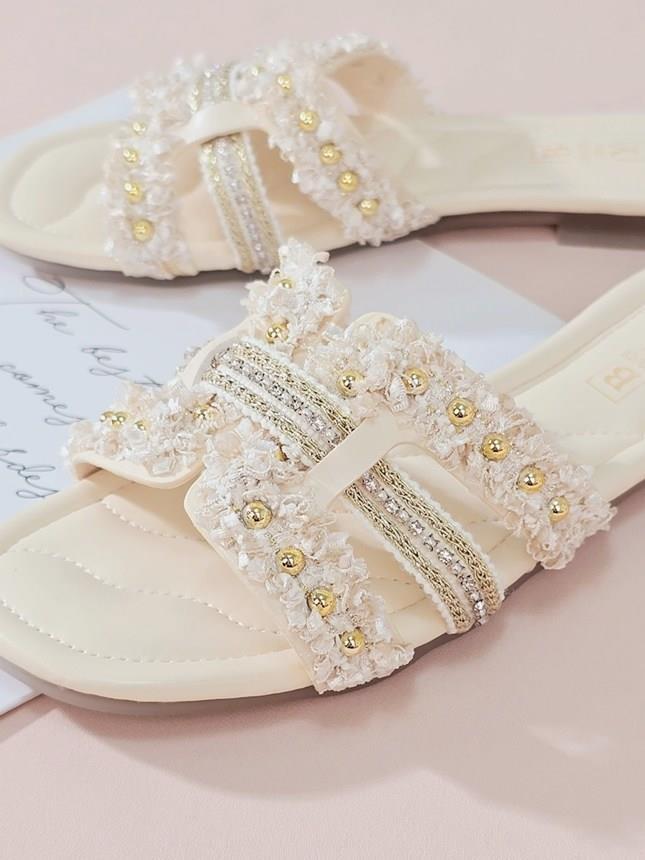 샬럿 크로스 리본 여성뮬슬리퍼형샌들