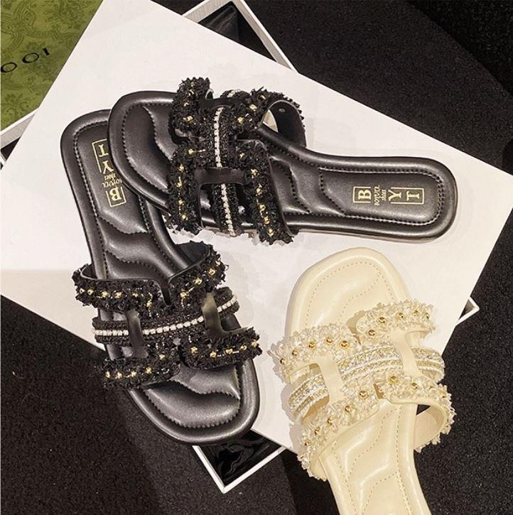 샬럿 크로스 리본 여성뮬슬리퍼형샌들