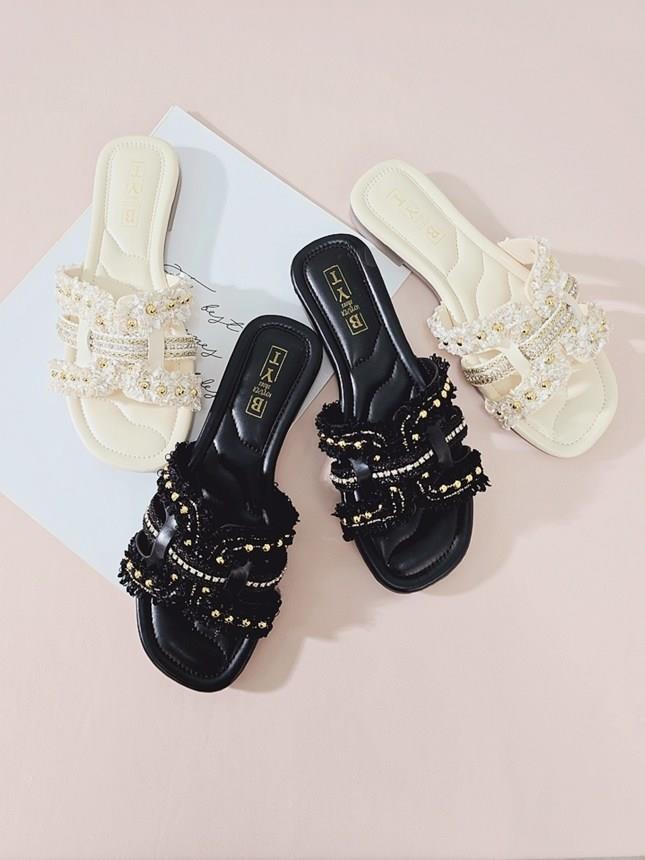 샬럿 크로스 리본 여성뮬슬리퍼형샌들