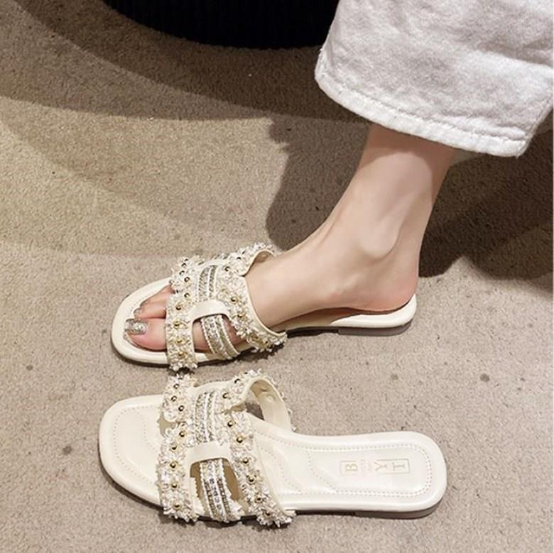 샬럿 크로스 리본 여성뮬슬리퍼형샌들