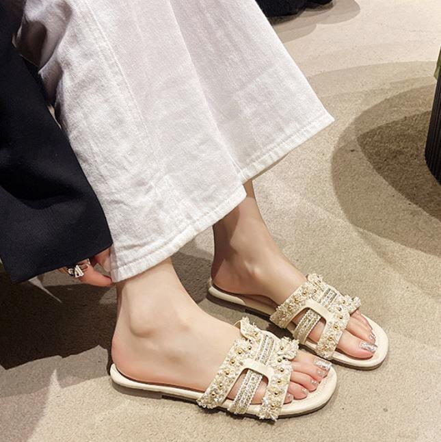 샬럿 크로스 리본 여성뮬슬리퍼형샌들