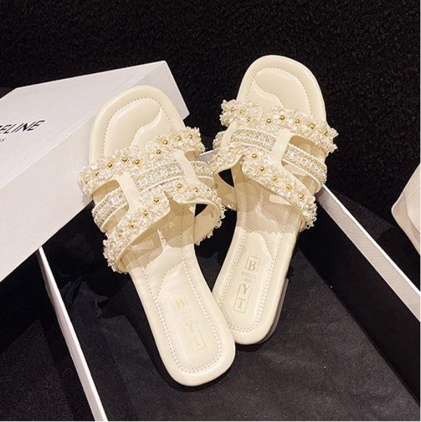 샬럿 크로스 리본 여성뮬슬리퍼형샌들