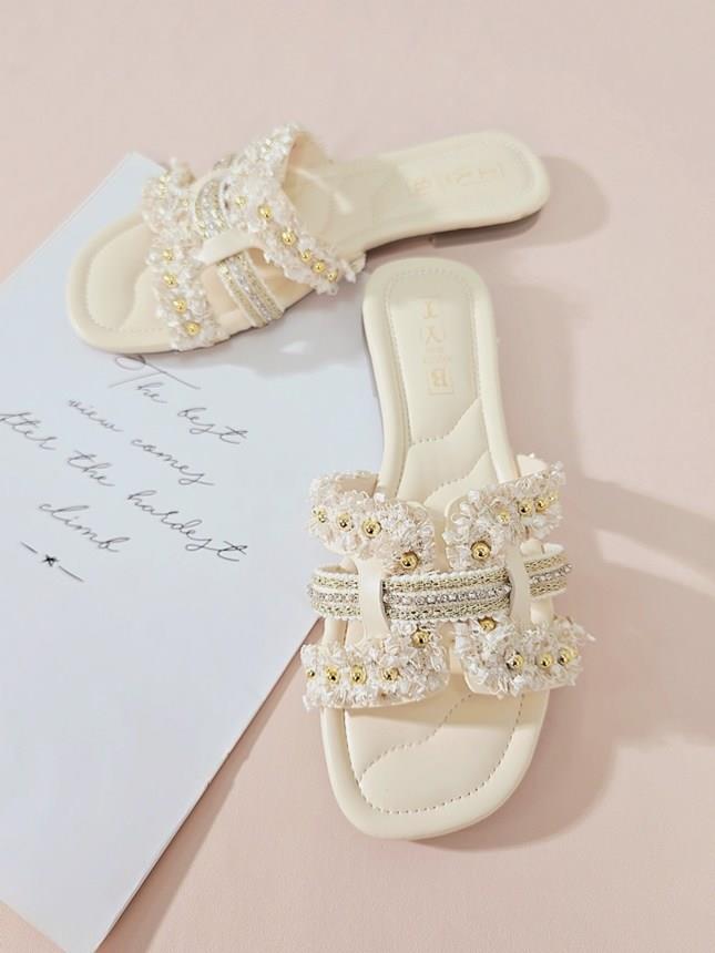 샬럿 크로스 리본 여성뮬슬리퍼형샌들