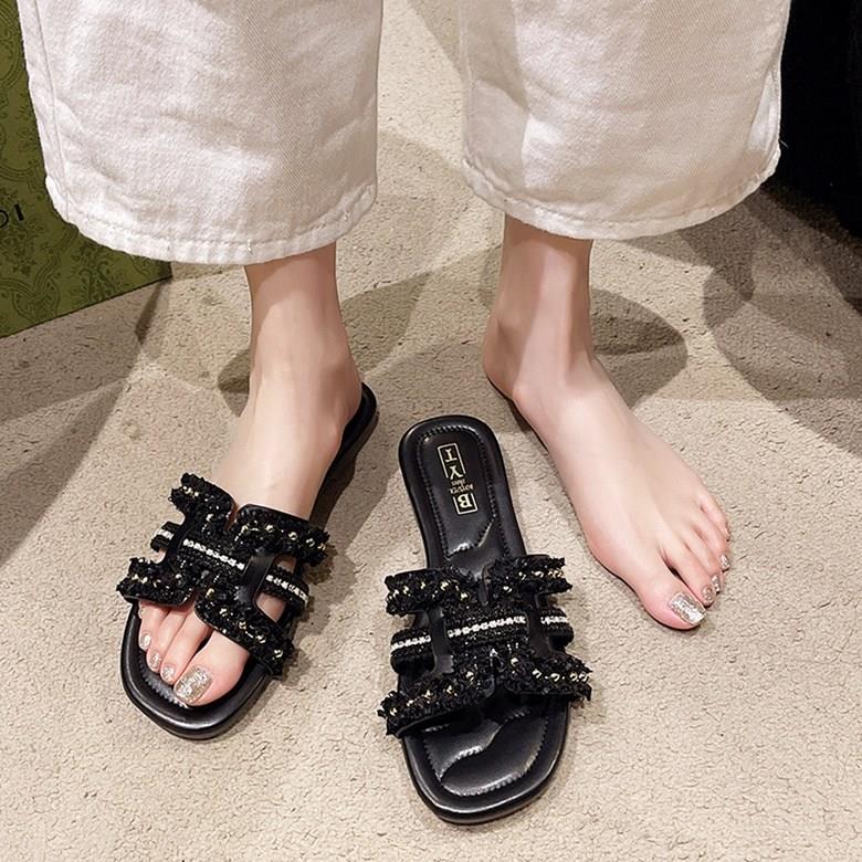 샬럿 크로스 리본 여성뮬슬리퍼형샌들