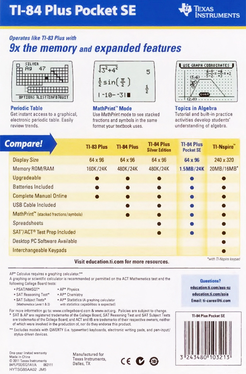 Preloaded Periodic Table and Organizer software applications • FREE Download for SAT or ACT questions • Customizable color faceplates (available separately)