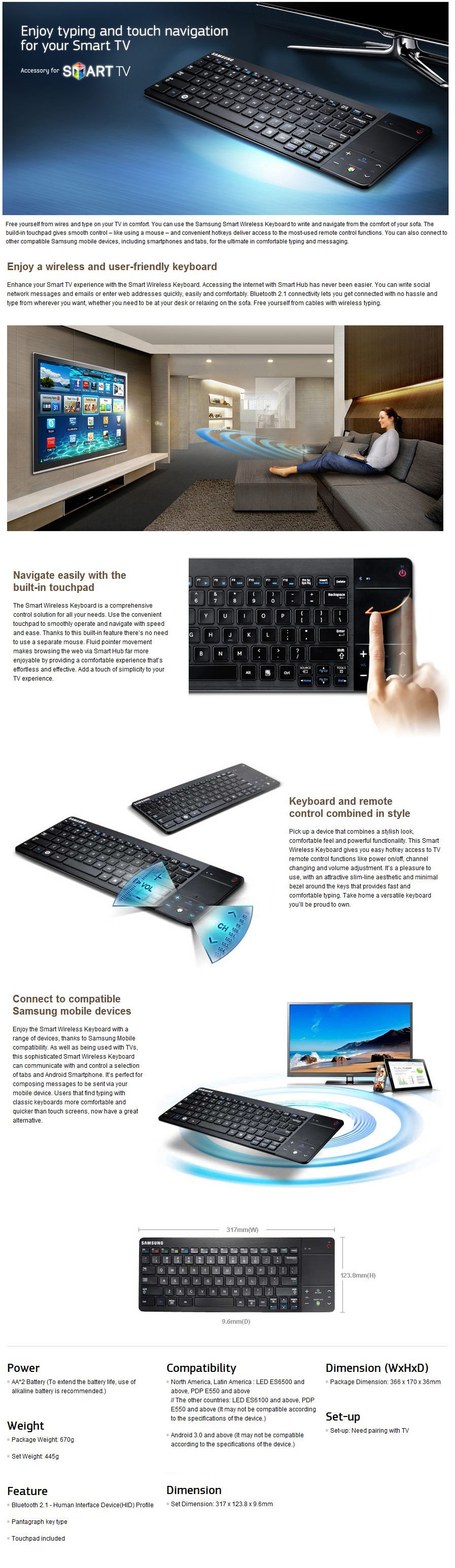 [SAMSUNG]Smart TV Accessory Double Package Bluetooth Keyboard +3D