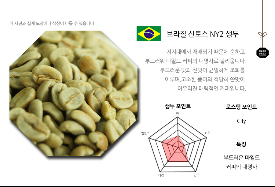 Dark bricks green beans 1kg Brazil Colombia Santos