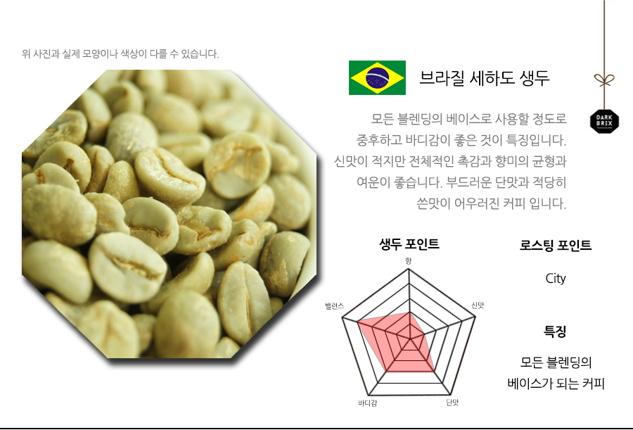 Dark bricks green beans 1kg Brazil Colombia Santos