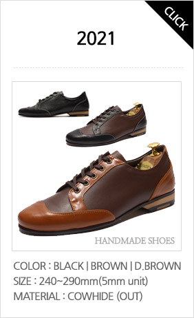 2021 스니커즈- 블랙,브라운,딥브라운 사이즈:240~290 국내산천연소가죽(외피), 편안하게 신을 수 있는 5홀의 스니커즈형 수제화입니다. 이미지를 클릭하면 상세페이지팝업창을 볼 수 있습니다.