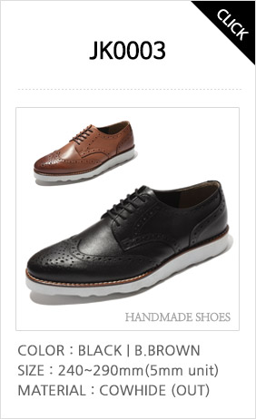 jh0003-색상: 블랙,버닝브라운 사이즈:240~290 국내산천연소가죽(외피), 기본 윙팁스타일의 5홀 옥스포드 수제화입니다. 이미지를 클릭하면 상세페이지팝업창을 볼 수 있습니다.