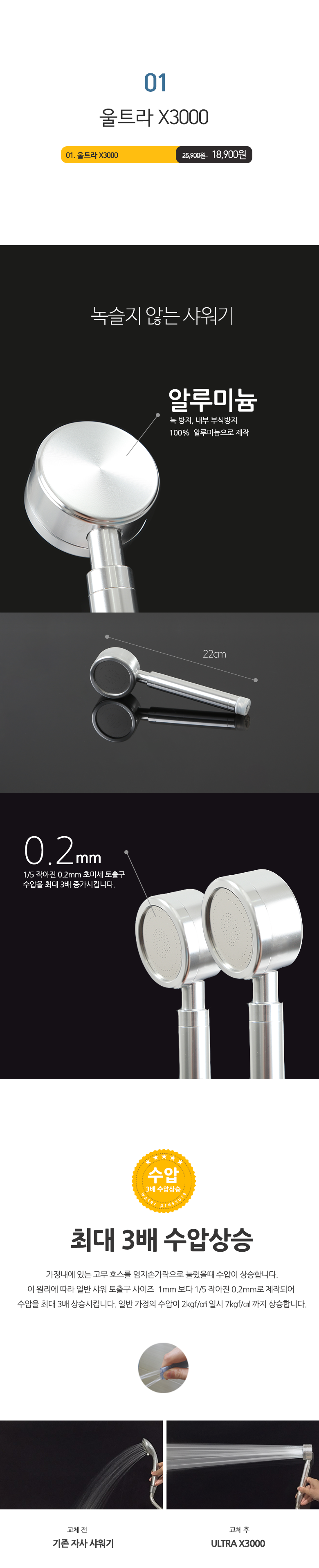 NEW POWERFUL SHOWERHEAD Ultra X3000 Shower Bathroo