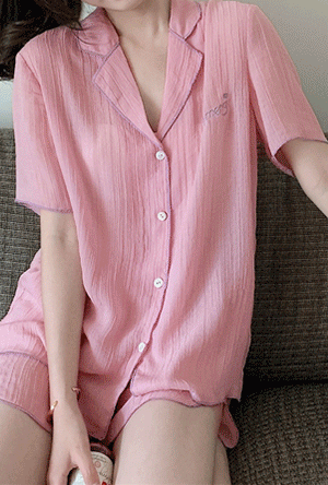 시원해 라인배색 파자마 세트 (살구 핑크 네이비) 잠옷 홈웨어 이지웨어 투피스