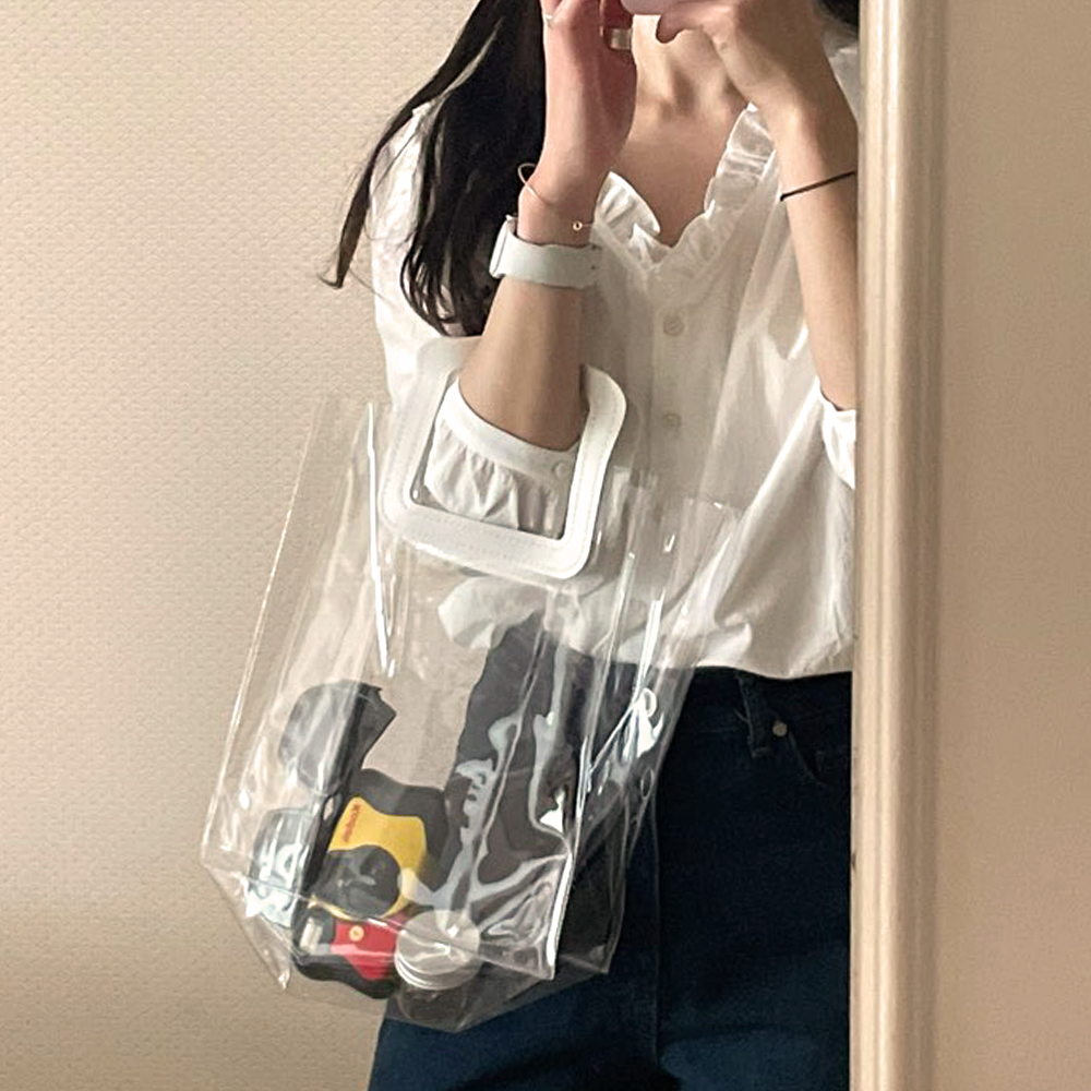 여행가방 클리어PVC가방 투명PVC숄더백 아이보리백 평소가방 브라운미니백 토트가방 파티용가방 지갑가방 소지품보관 소형가방 다용도가방 숄더백핑크 데일리패션 도시용백 투명 토트백