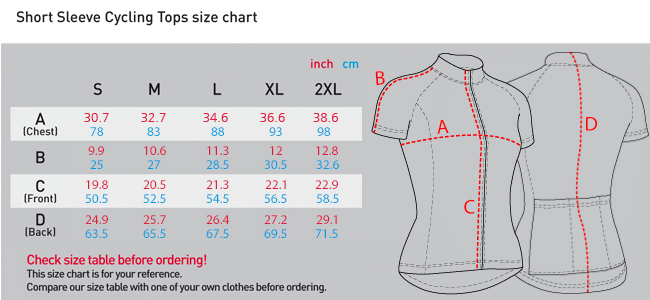 Fixgear Long sleeve size chart