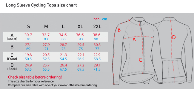 Fixgear Long sleeve size chart
