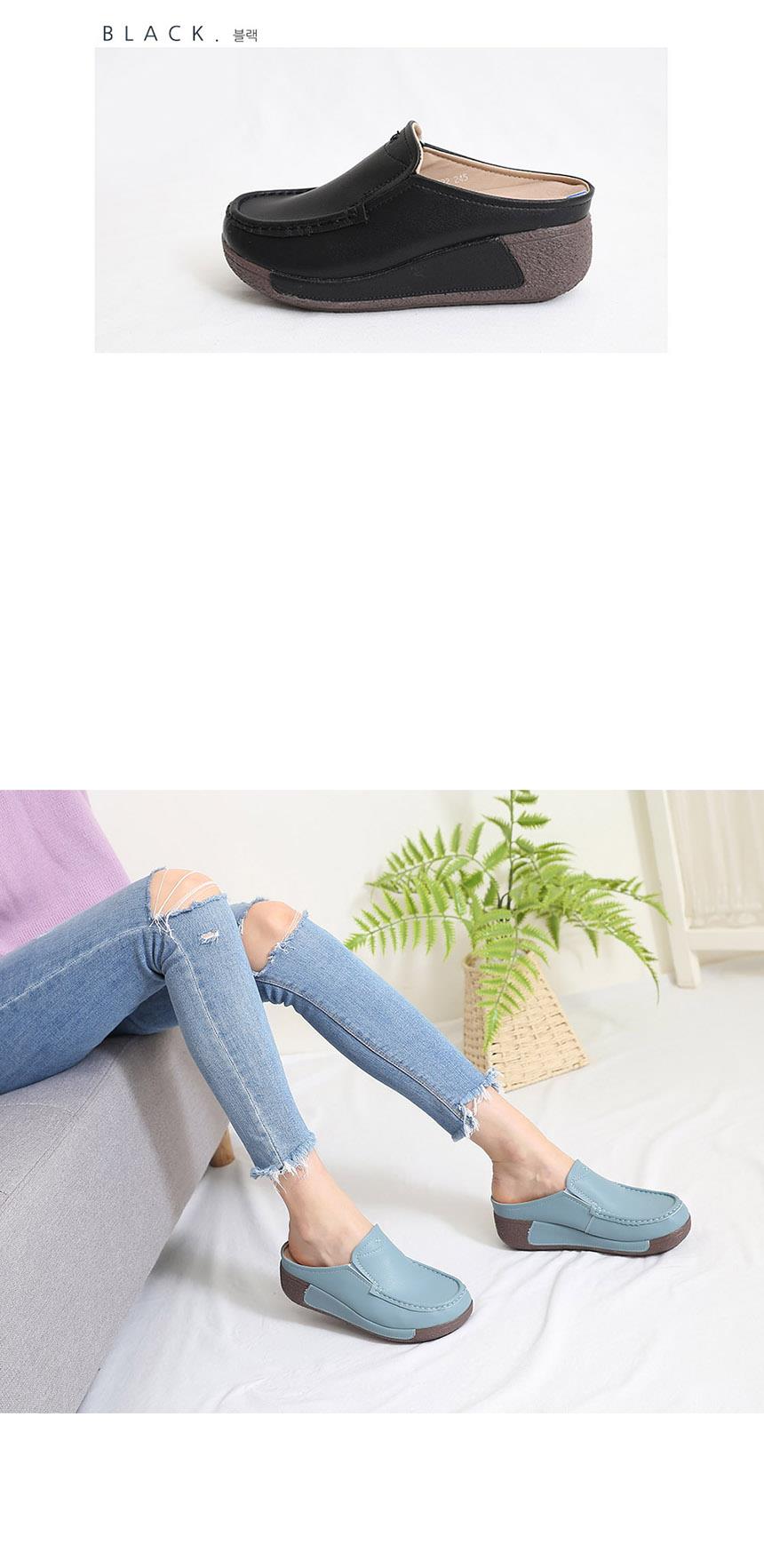 여성 가죽 키높이 여성뮬슬리퍼형샌들