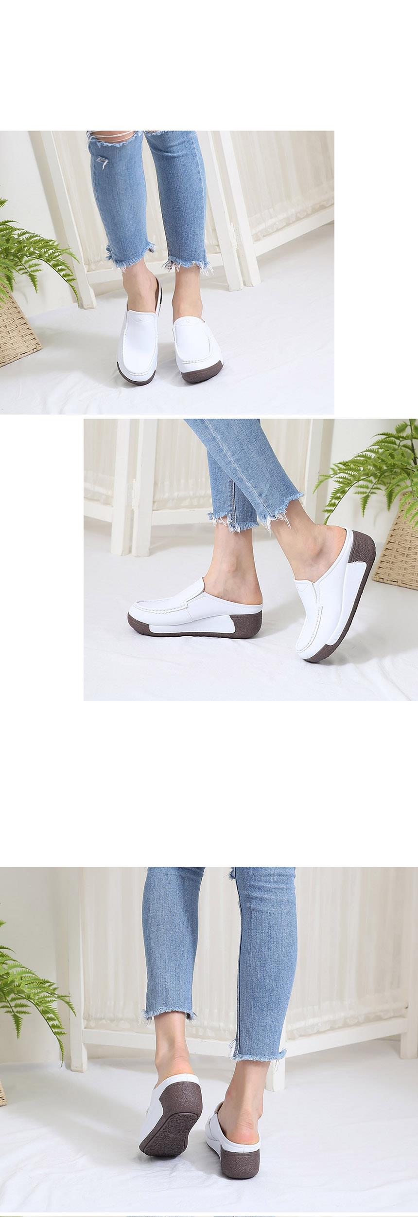 여성 가죽 키높이 여성뮬슬리퍼형샌들