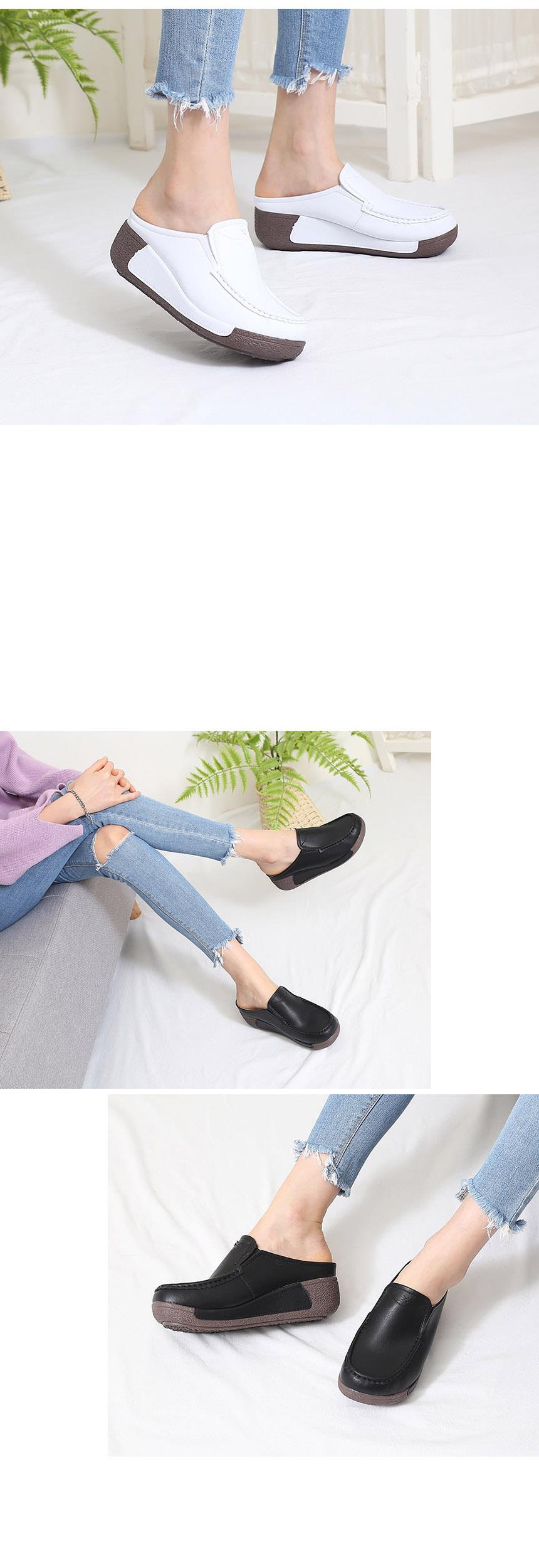 여성 가죽 키높이 여성뮬슬리퍼형샌들