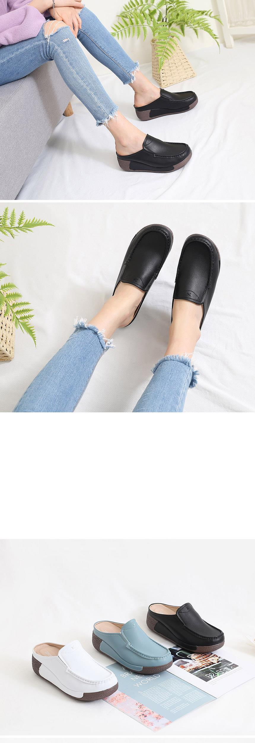 여성 가죽 키높이 여성뮬슬리퍼형샌들