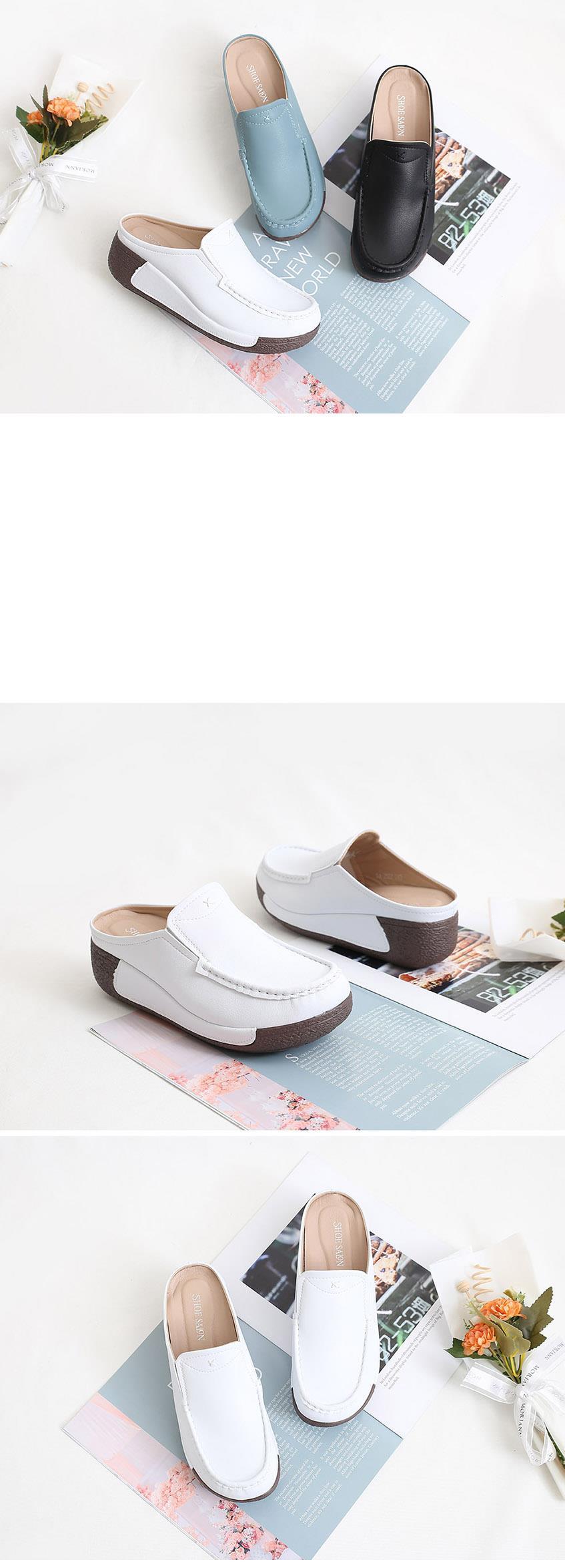 여성 가죽 키높이 여성뮬슬리퍼형샌들