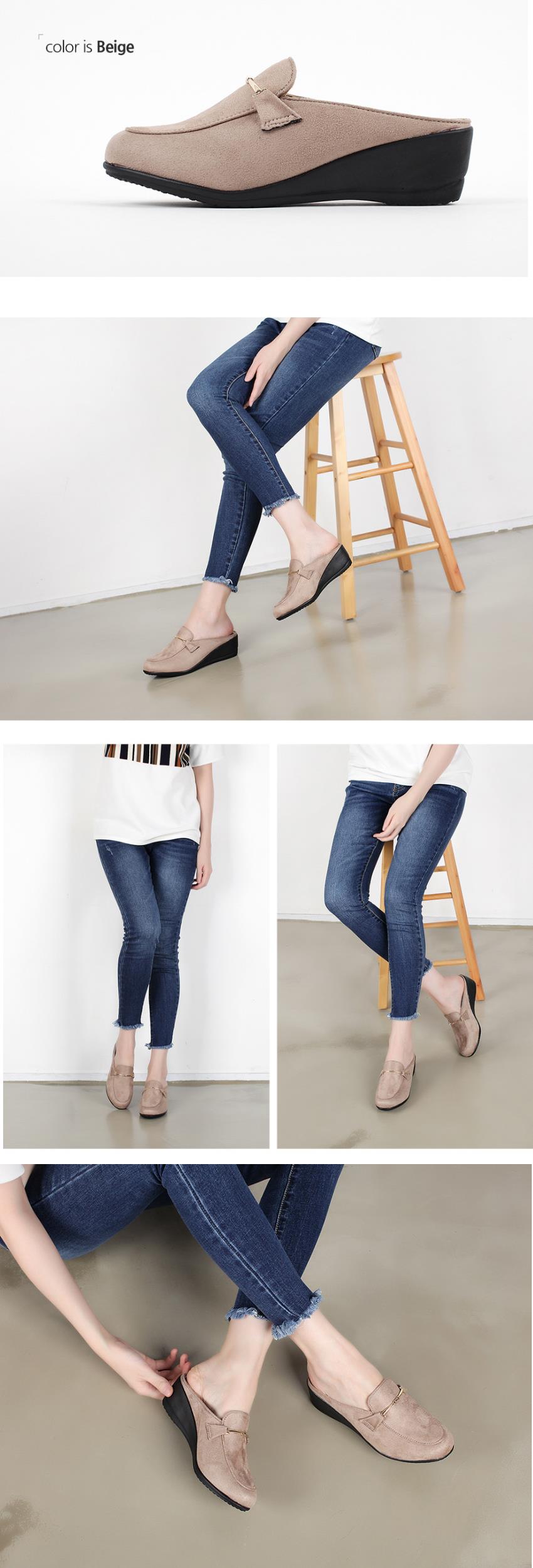 여성 스웨이드 통굽 여성뮬슬리퍼형샌들