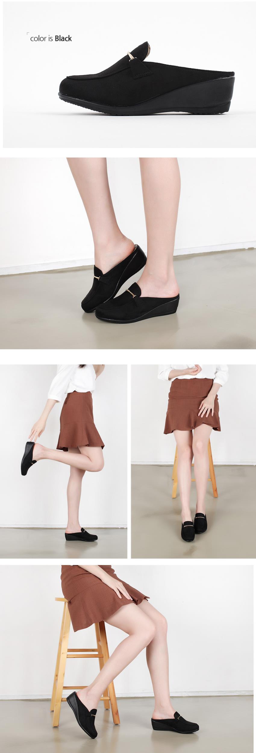 여성 스웨이드 통굽 여성뮬슬리퍼형샌들