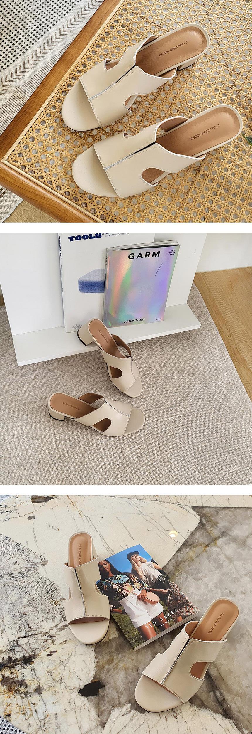 천연 소가죽 H 여성뮬슬리퍼형샌들