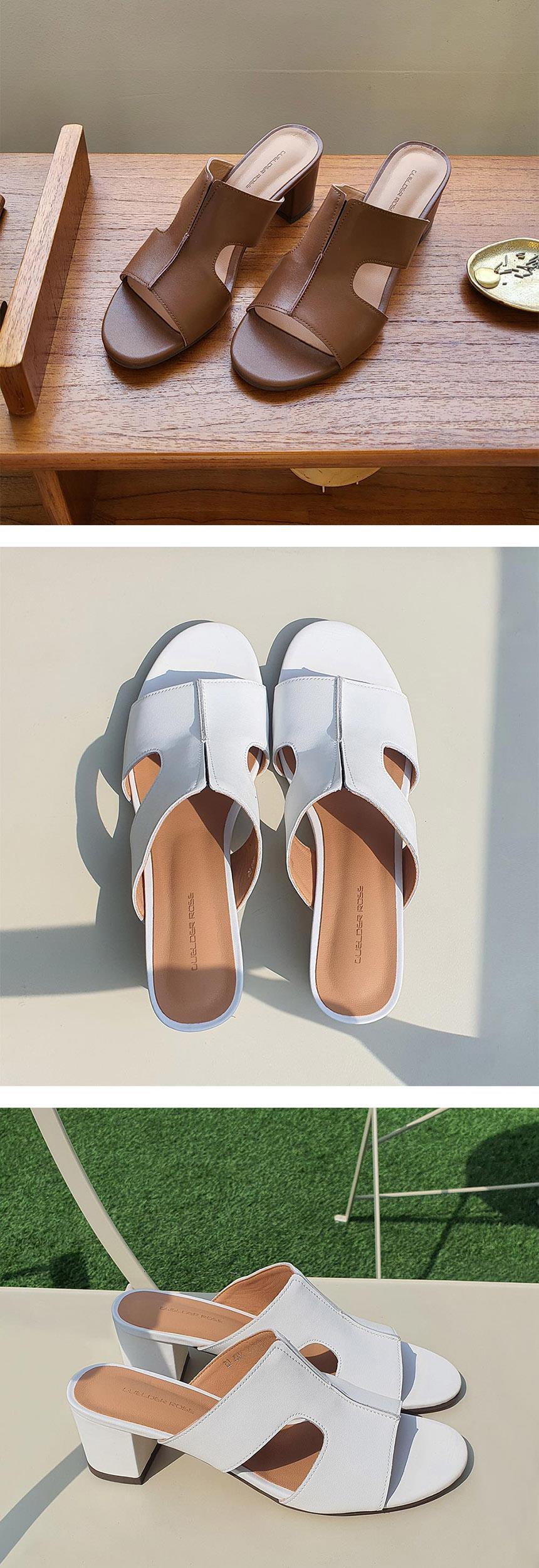 천연 소가죽 H 여성뮬슬리퍼형샌들