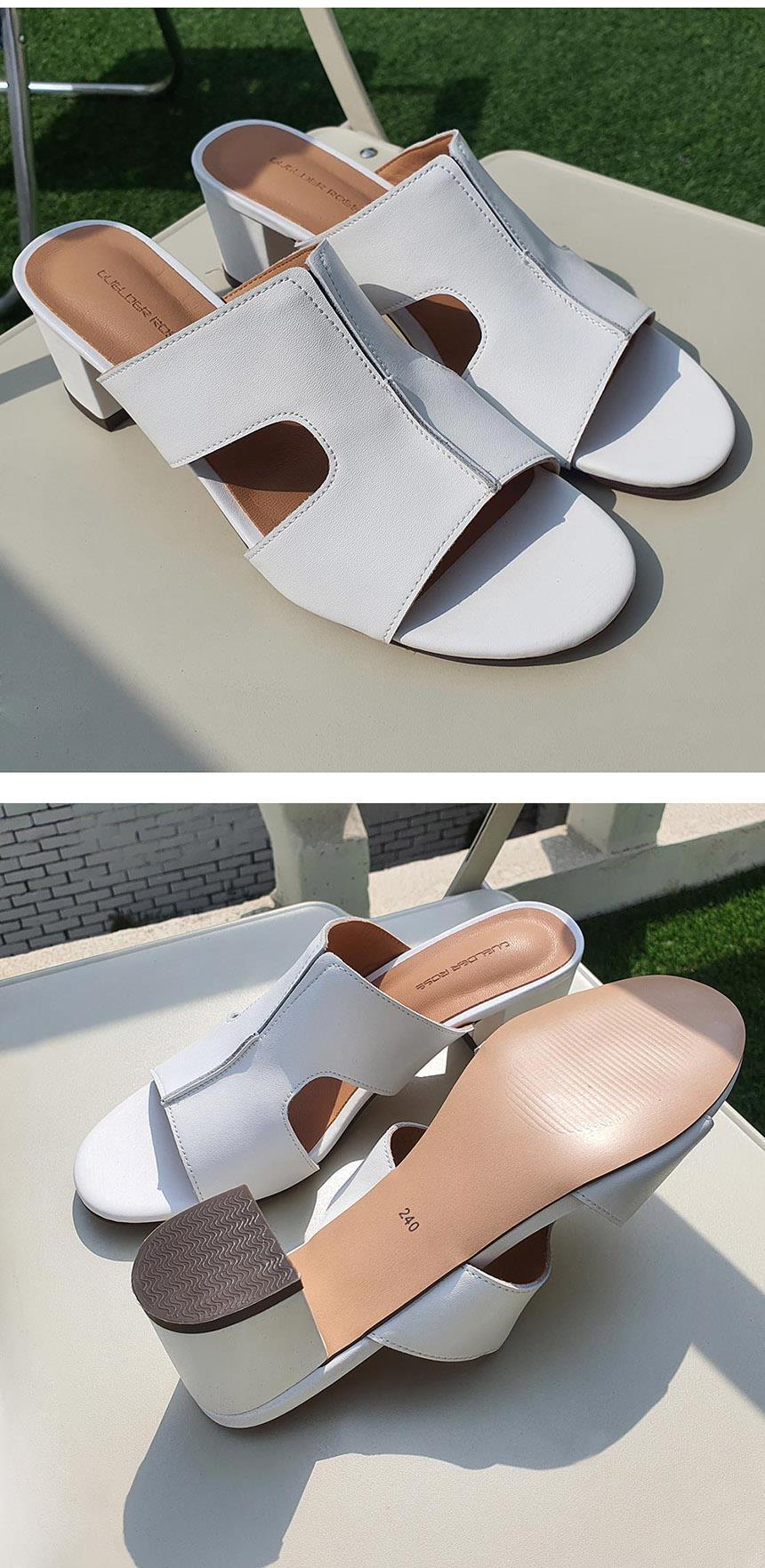 천연 소가죽 H 여성뮬슬리퍼형샌들