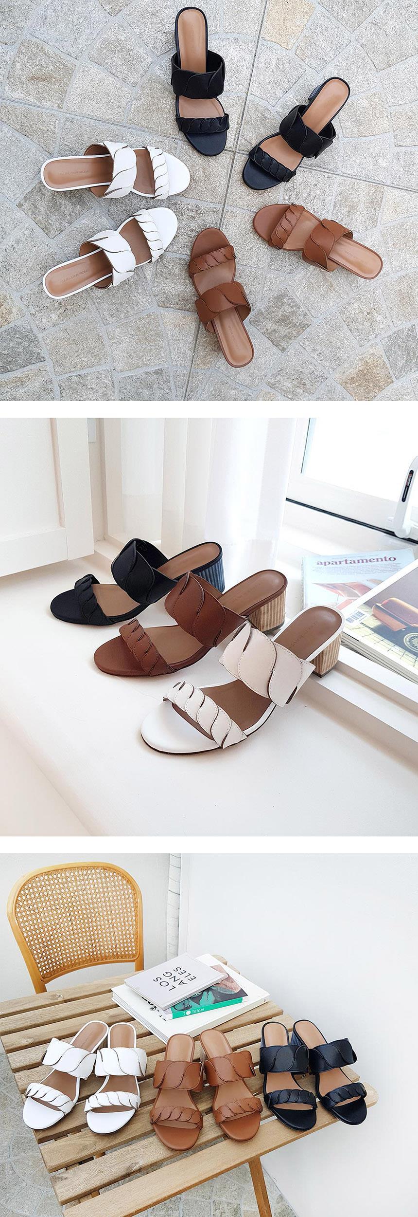 천연 소가죽 꼬임 여성뮬슬리퍼형샌들