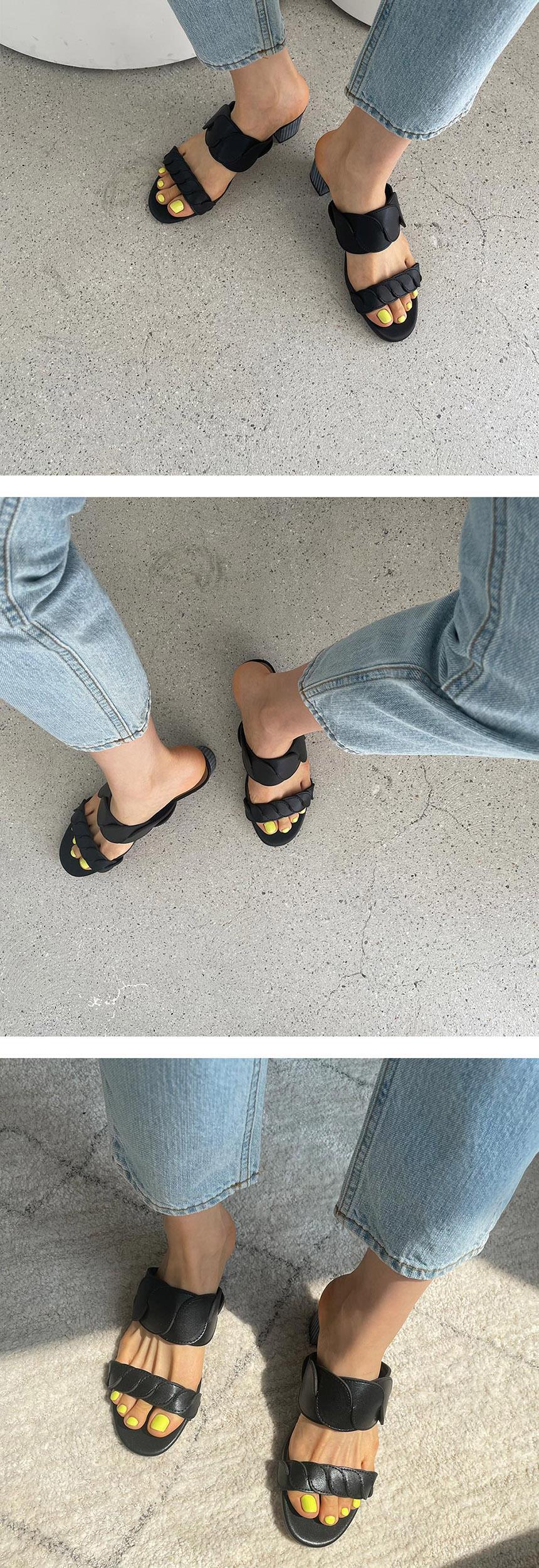 천연 소가죽 꼬임 여성뮬슬리퍼형샌들