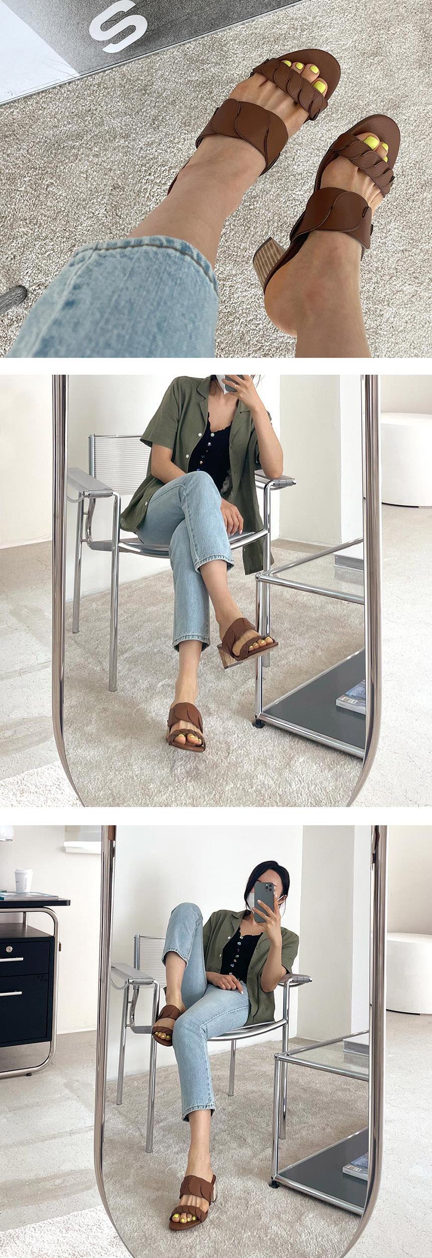 천연 소가죽 꼬임 여성뮬슬리퍼형샌들