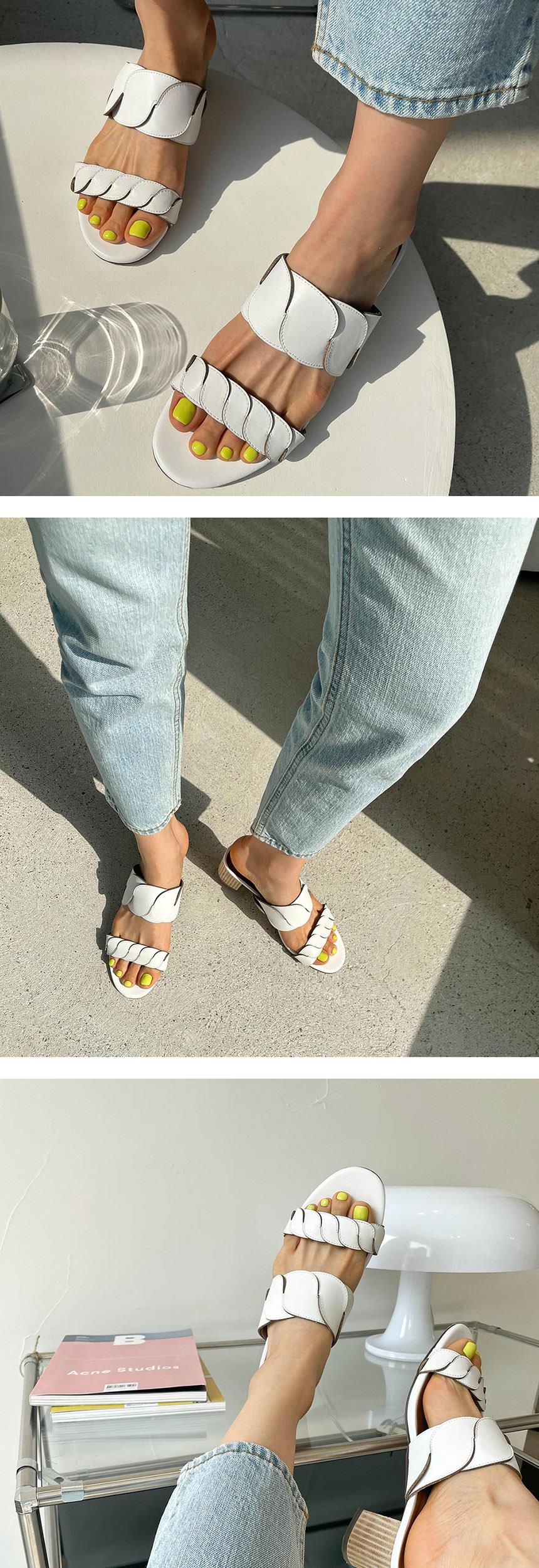 천연 소가죽 꼬임 여성뮬슬리퍼형샌들