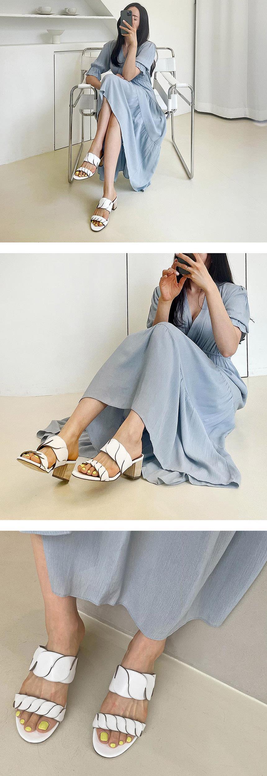 천연 소가죽 꼬임 여성뮬슬리퍼형샌들