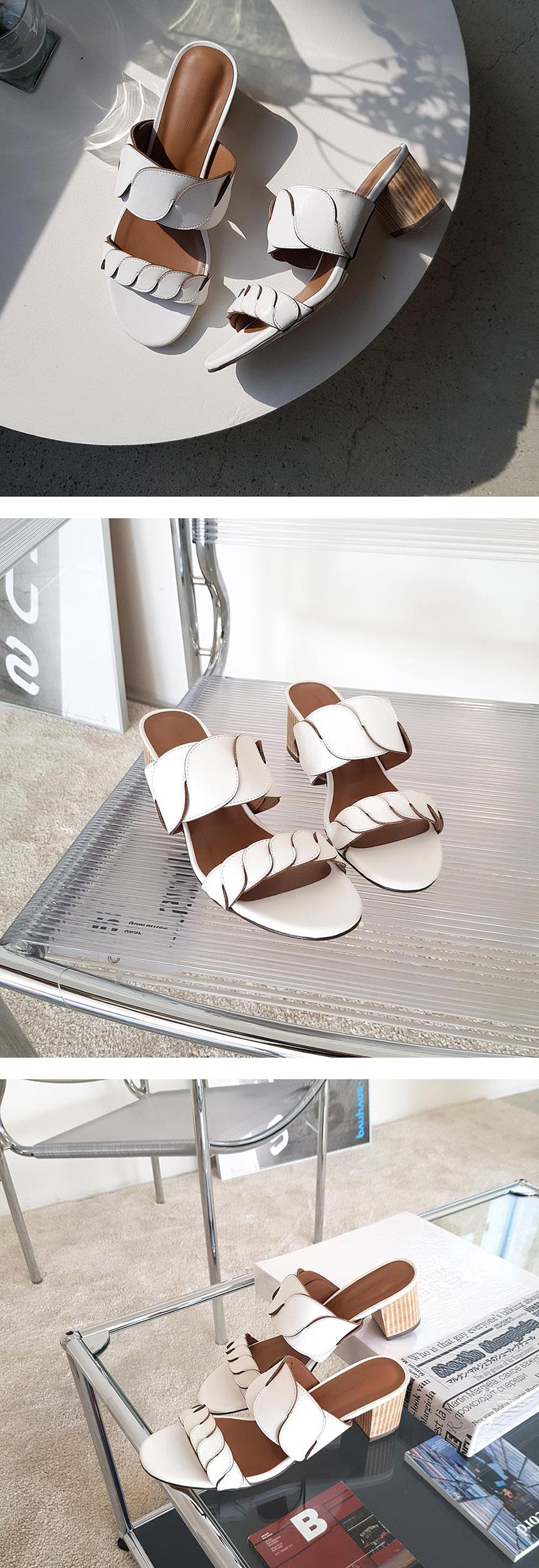 천연 소가죽 꼬임 여성뮬슬리퍼형샌들