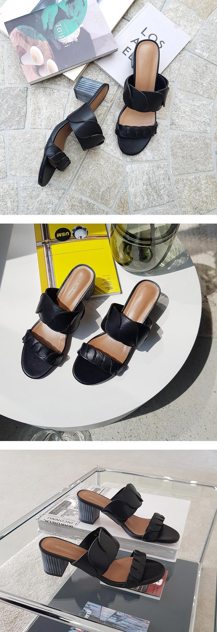 천연 소가죽 꼬임 여성뮬슬리퍼형샌들