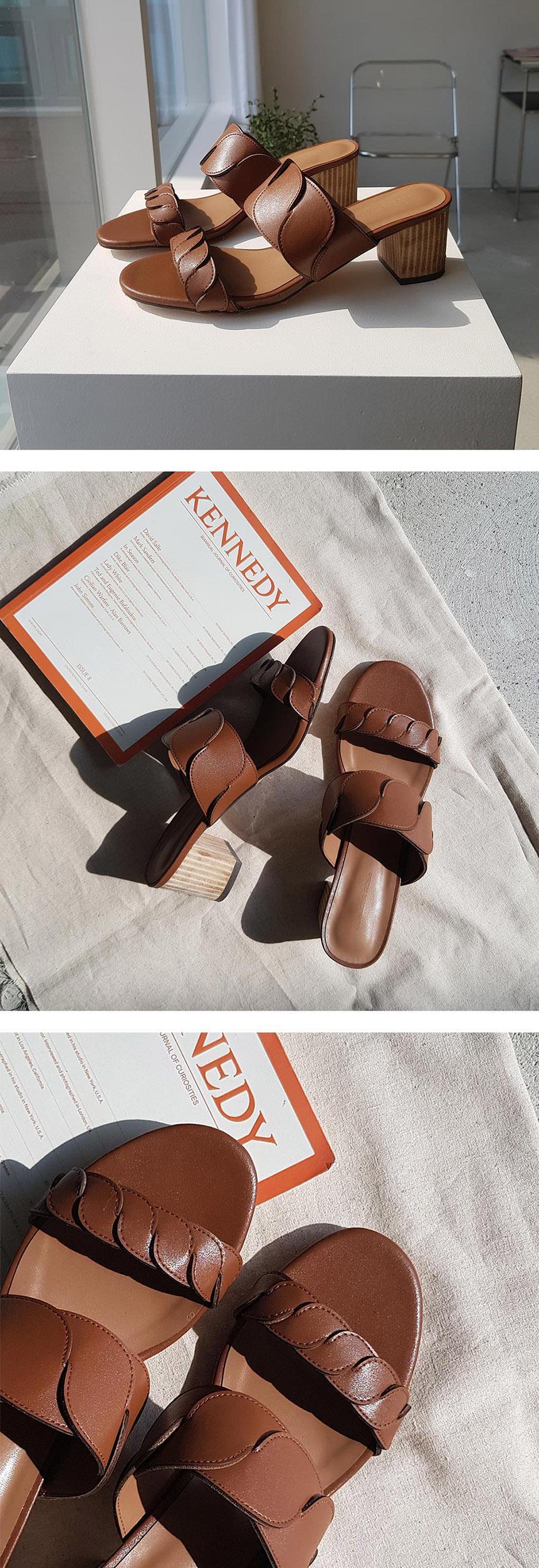 천연 소가죽 꼬임 여성뮬슬리퍼형샌들