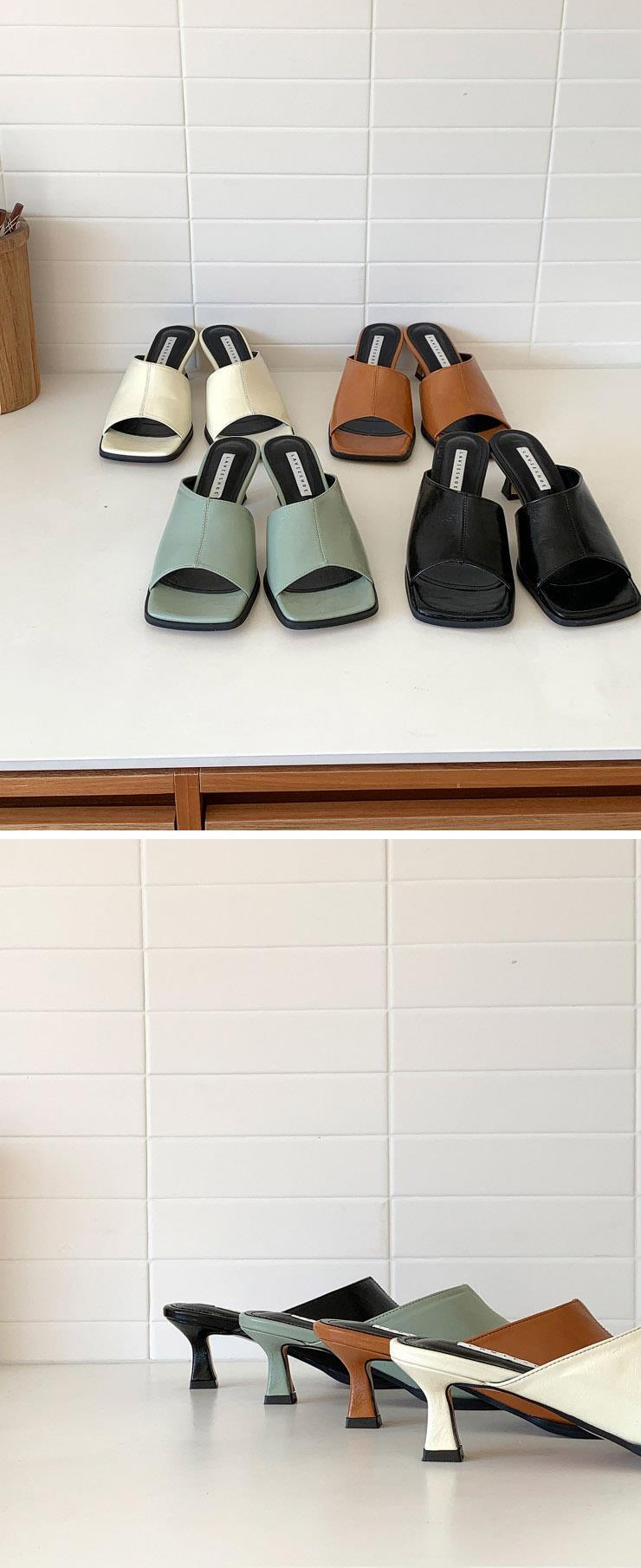 토오픈 사각코 미들힐 여성뮬슬리퍼형샌들