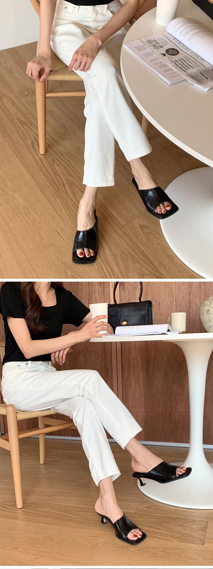 토오픈 사각코 미들힐 여성뮬슬리퍼형샌들