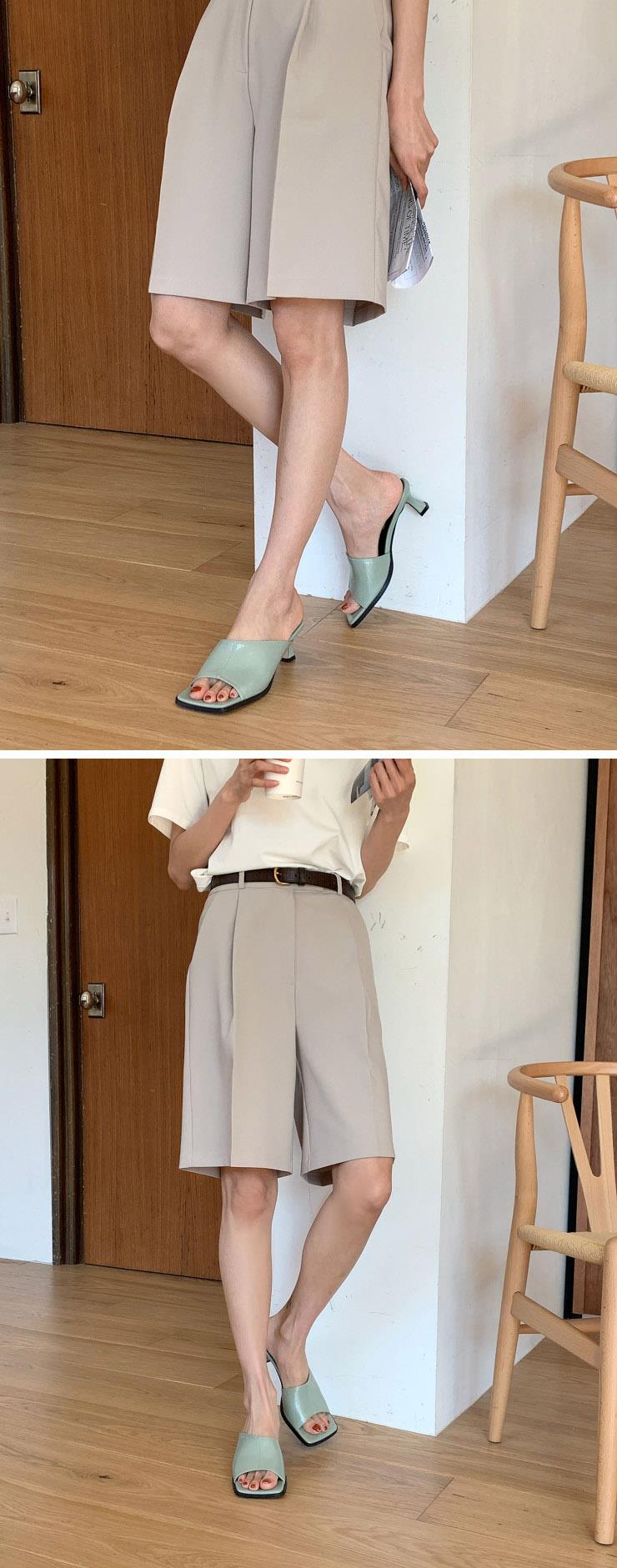 토오픈 사각코 미들힐 여성뮬슬리퍼형샌들