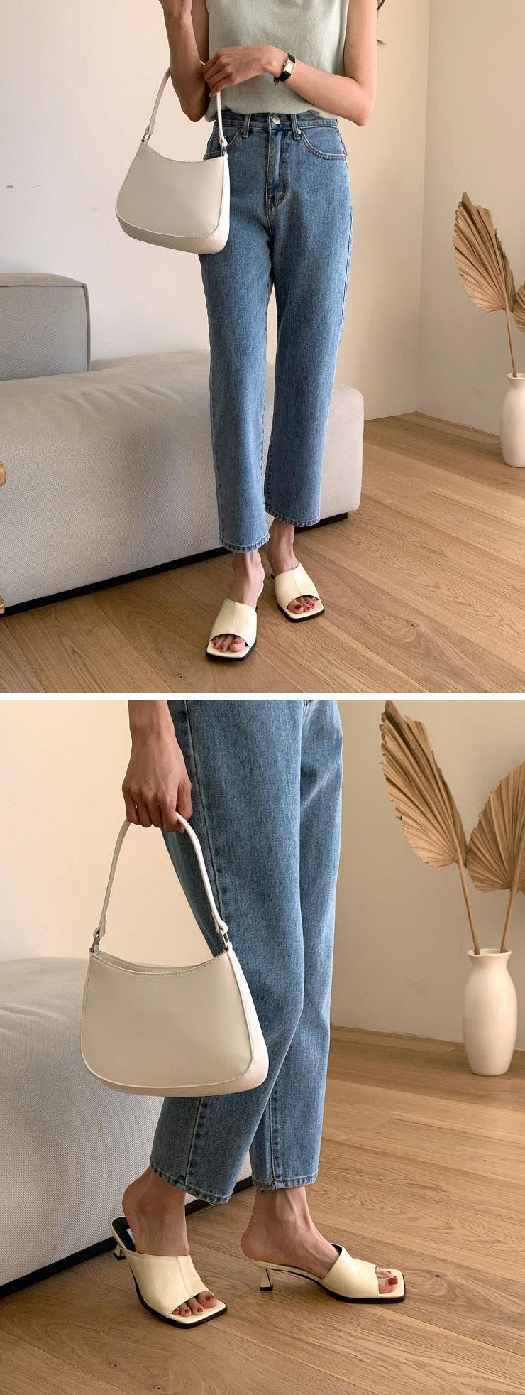 토오픈 사각코 미들힐 여성뮬슬리퍼형샌들