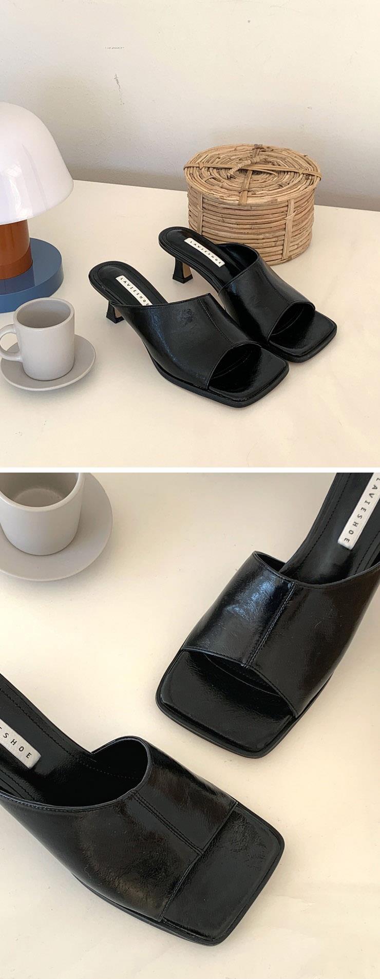 토오픈 사각코 미들힐 여성뮬슬리퍼형샌들