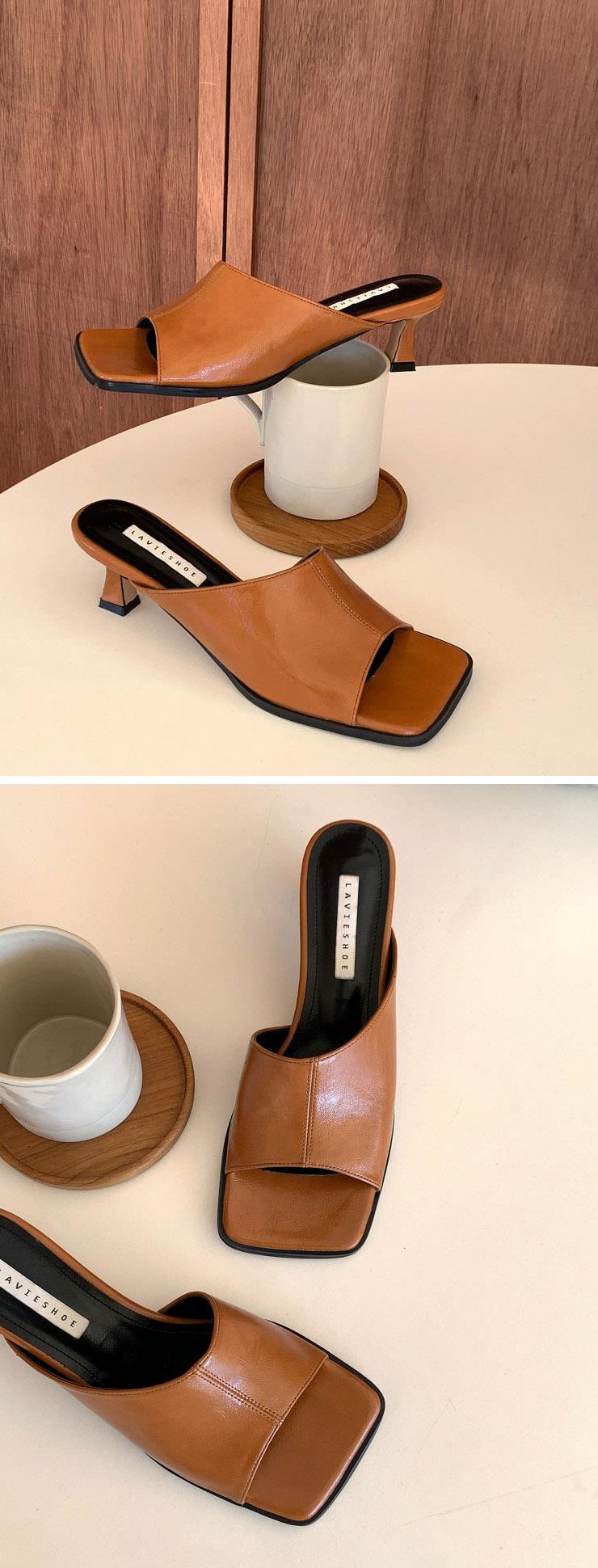 토오픈 사각코 미들힐 여성뮬슬리퍼형샌들