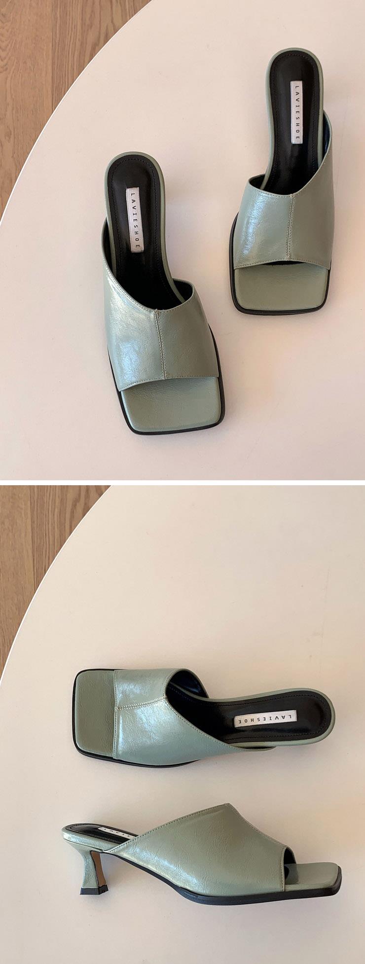 토오픈 사각코 미들힐 여성뮬슬리퍼형샌들